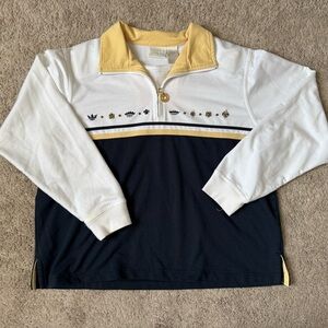 Koret Sport Petites L Quarter Zip Pullover Navy White Yellow Crown Detail